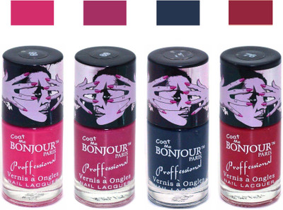 Bonjour Paris True Matte Nail Polish 257 Pink-Pink-Grey-Red(Pack of 4)