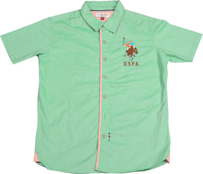 US Polo Kids Boys Solid Casual Light Green Shirt, Lt. green