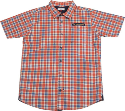 US Polo Kids Boys Checkered Casual Red Shirt, Me. red