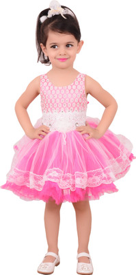 BEBO 21 Girls Midi/Knee Length Party Dress(Pink, Sleeveless