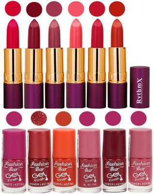 Rythmx Lipstick and Nail Polish Combo Pack of 12(Set of 12)