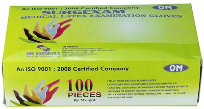 OM SURGICAL Latex Examination Gloves(Pack of 100)