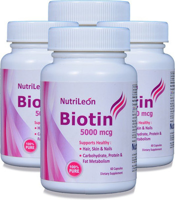 NutriLeon Biotin for Hair, Skin and Nails 5000 mcg 60 capsules (Pack of 4)(60 mg)
NutriLeon Biotin for Hair, Skin and Nails 5000 mcg 60 capsules (Pack of 4)(60 mg)