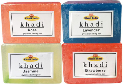 Kangra Valley Khadi Glycerine Bathing Bar, 125g each (Pack of 4) - Rose, Lavender, Jasmine, Strawberry(125 g)
Kangra Valley Khadi Glycerine Bathing Bar, 125g each (Pack of 4) - Rose, Lavender, Jasmine, Strawberry(125 g)