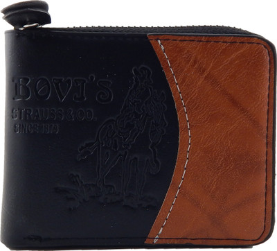 Bovis Men Black, Khaki Genuine Leather, Fabric Wallet(5 Card Slots)