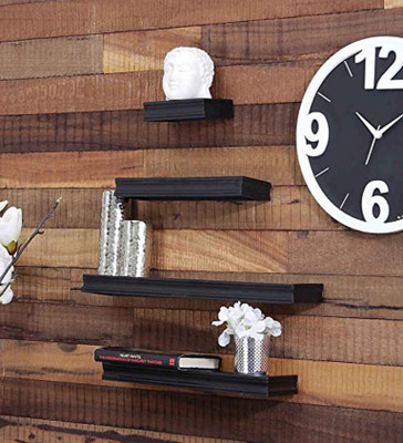 Onlineshoppee Rectangular MDF Wall Shelf(Number of Shelves - 4, Black)