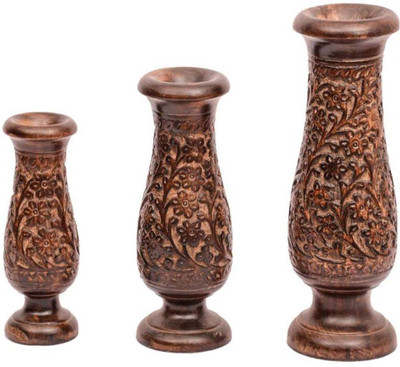 Desi Karigar Wooden Vase(12 inch, Brown)