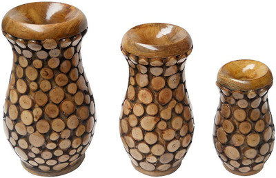 Desi Karigar Wooden Vase(12 inch, Brown)