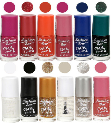 Fashion Bar Unique color Gel Nail Polish in Incredible Value (Pack of 12 Pcs) Purplish Mazanta,Shimmer Red,Deep Pink,Ink blue,Shimmer Green,White,Black,Glitter Golden,Top Cot,Glitter Silver,Pink(Pack of 12)
Fashion Bar Unique color Gel Nail Polish in Incredible Value (Pack of 12 Pcs) Purplish Mazanta,Shimmer Red,Deep Pink,Ink blue,Shimmer Green,White,Black,Glitter Golden,Top Cot,Glitter Silver,Pink(Pack of 12)