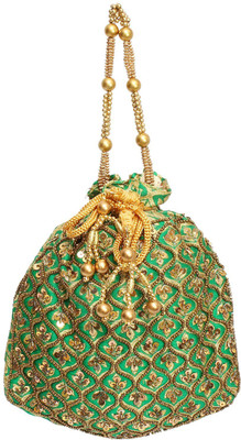 Bagaholics Ethnic Silk Potli Batwa Potli(Green, Gold), Gold;green
