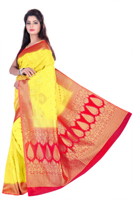 Weavedeal Embellished Kanjivaram Silk Cotton Blend Saree(Yellow)