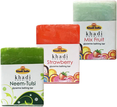 Kangra Valley Khadi Premium Glycerine Bathing Bar, 125g each (Pack of 3) - Neem-Tulsi, Strawberry, Mix Fruit(375 g, Pack of 3)
Kangra Valley Khadi Premium Glycerine Bathing Bar, 125g each (Pack of 3) - Neem-Tulsi, Strawberry, Mix Fruit(375 g, Pack of 3)