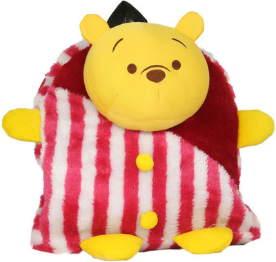 Tickles Soft Pooh Shoulder Soft School Bag - 32 cm(Multicolor)