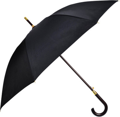 Murano wood handle Single fold with metal ring Umbrella(Black)