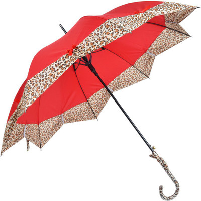 Murano Leopard Design with Leopard Handle single fold Umbrella(Red)