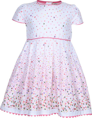 Sambu Girls Midi/Knee Length Casual Dress(White, Half Sleeve