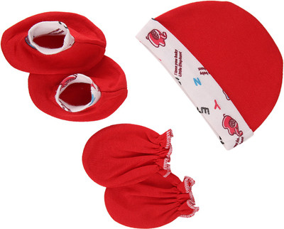 MomToBe Cap Mittens and Booties Set(Red Solid)