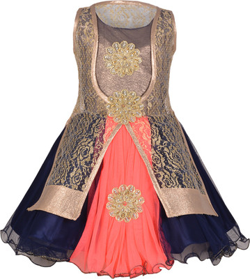 Aarika Girls Maxi/Full Length Party Dress(Multicolor, Sleeveless, Gajri navy blue