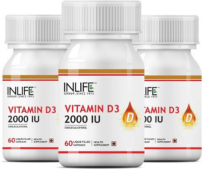 Inlife Vitamin D3 Cholecalciferol Supplement for Men Women 2000 IU - 60 Liquid Filled Capsules (3 pack)(180 No)