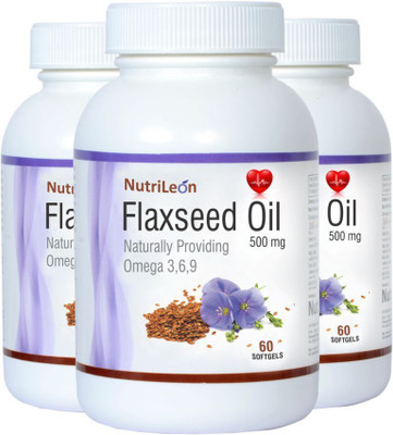 NutriLeon Flaxseed Oil (Omega 369) Extra Virgin Cold Pressed 500 mg 60 capsules (Pack of 3)(60 No)
NutriLeon Flaxseed Oil (Omega 369) Extra Virgin Cold Pressed 500 mg 60 capsules (Pack of 3)(60 No)