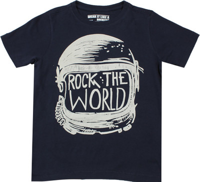 Flying Machine Boys Solid Cotton T Shirt, Navy