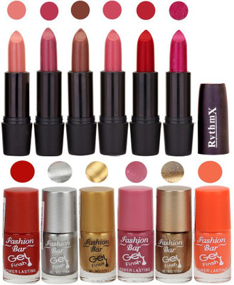 Rythmx Vibrant Color Nail Polishes and Lipsticks 12 Pcs Set(Set of 12)