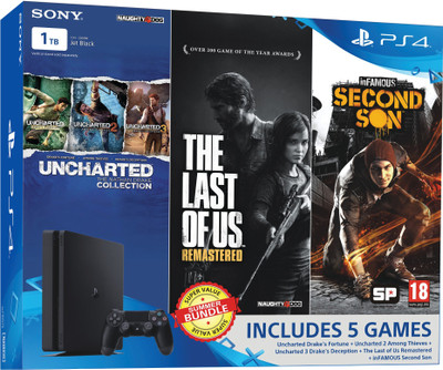 Sony PlayStation 4 (PS4) Slim 1 TB with Uncharted Collection, The Last of US Remastered and Infamous Second Son(Jet Black)
Sony PlayStation 4 (PS4) Slim 1 TB with Uncharted Collection, The Last of US Remastered and Infamous Second Son(Jet Black)