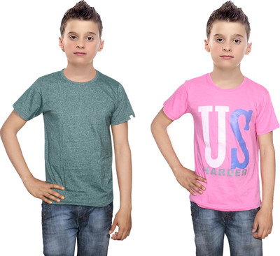 IndiWeaves Boys Printed Cotton T Shirt(Multicolor, Pack of 2, Green;pink