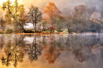RadhaKripa autumn lake Poster Paper Print(18 inch X 12 inch, Rolled)