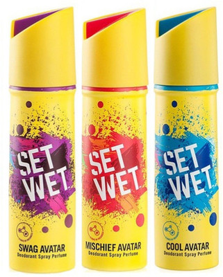 Set Wet SWAG, MISCHIEF & COOL AVATAR Deodorant Spray - For Men(150 ml, Pack of 3)
Set Wet SWAG, MISCHIEF & COOL AVATAR Deodorant Spray - For Men(150 ml, Pack of 3)