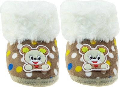 Neska Moda Panda 0 To 12 Month Baby Booties(Toe to Heel Length - 10 cm Brown)