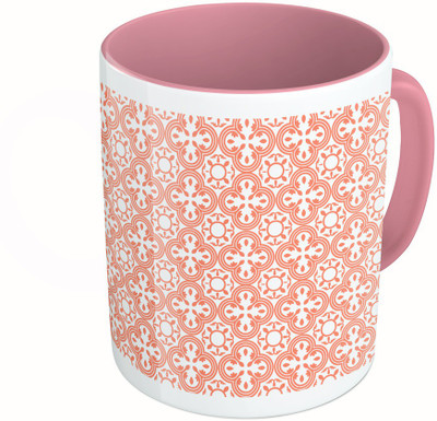 MiiCreations Printed Two Tone Pink And White Red Pattern Ceramic Mug(325 ml)