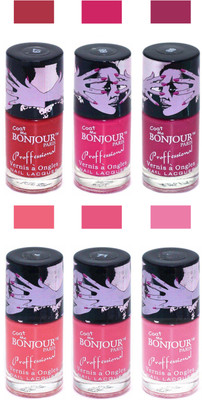 Bonjour Paris True Matte Nail Polish Red-Pink-Pink-Peach-Pink-Pink(Pack of 6)