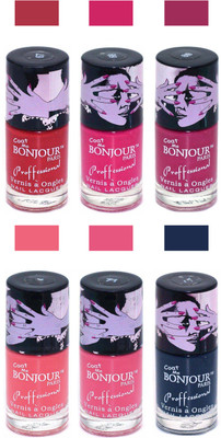 Bonjour Paris True Matte Nail Polish Red-Pink-Pink-Peach-Pink-Grey(Pack of 6)