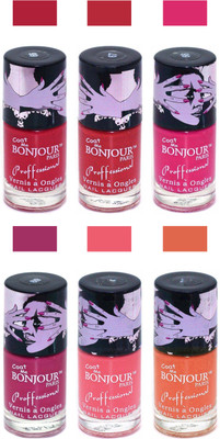 Bonjour Paris True Matte Nail Polish Red-Red-Pink-Pink-Peach-Orange(Pack of 6)