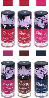 Bonjour Paris True Matte Nail Polish Red-Red-Pink-Pink-Brown-Grey(Pack of 6)