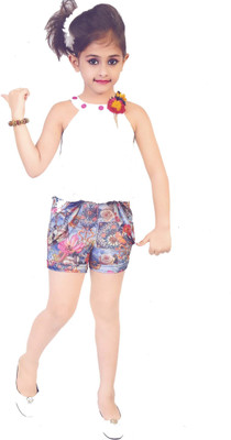Hey Baby Girls Party(Festive) Top Shorts(White