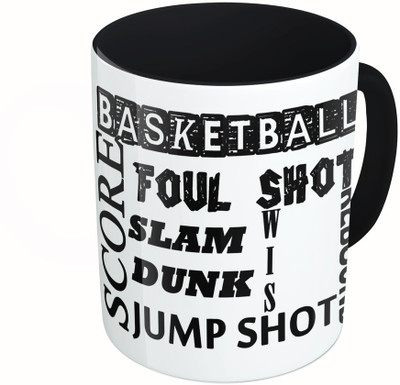 MiiCreations Printed Two Tone Black And White Basketball quotations Ceramic Mug(325 ml)