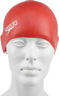 Speedo Unisex-Junior Plain Moulded Silicone Swimming Cap(Red, Pack of 1)