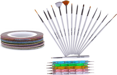 Looks United 15 Nail Art Brushes, 5 Dotting Tools, 5 Striping Tape Rolls(Multi)
Looks United 15 Nail Art Brushes, 5 Dotting Tools, 5 Striping Tape Rolls(Multi)
