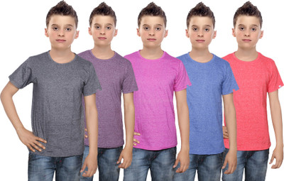 IndiWeaves Boys Solid Cotton T Shirt(Multicolor, Pack of 5, Black;blue;pink;purple;red 
IndiWeaves Boys Solid Cotton T Shirt(Multicolor, Pack of 5, Black;blue;pink;purple;red