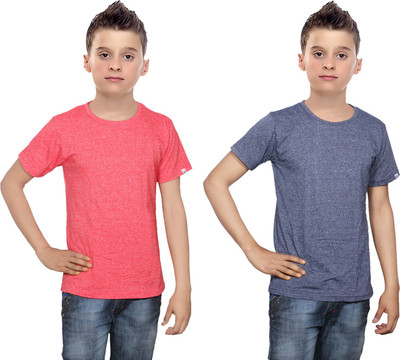 IndiWeaves Boys Solid Cotton T Shirt(Multicolor, Pack of 2, Blue;red