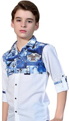 MashUp Boy's Printed Party White, Blue Shirt