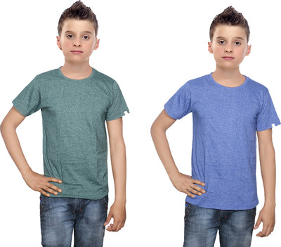 IndiWeaves Boys Solid Cotton T Shirt(Multicolor, Pack of 2, Blue;green