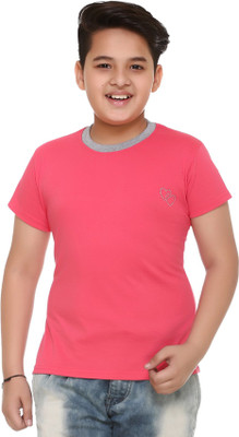 Shaun Boys Printed Cotton T Shirt(Pink, Pack of 1