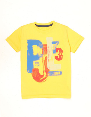 Pepe Jeans Boys Graphic Print Cotton T Shirt(Yellow, Pack of 1, Gold