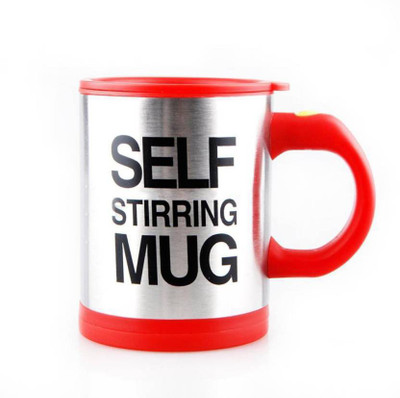 Kitchen Hub self stirring Coffee Plastic Stainless Steel Mug(350 ml), Red