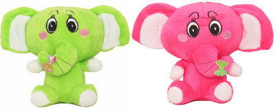 Tickles Cute Big Ear Baby Elephant (Pack Of 2) - 14 cm(Green, Pink)