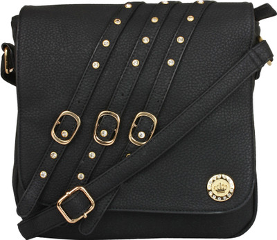 Glitzy Galz Girls Casual Black Leatherette Sling Bag