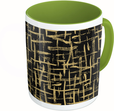 MiiCreations Printed Two Tone Green And White Lines Pattern Ceramic Mug(325 ml)